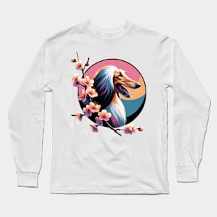 Joyful Afghan Hound Amidst Spring Cherry Blossoms Long Sleeve T-Shirt